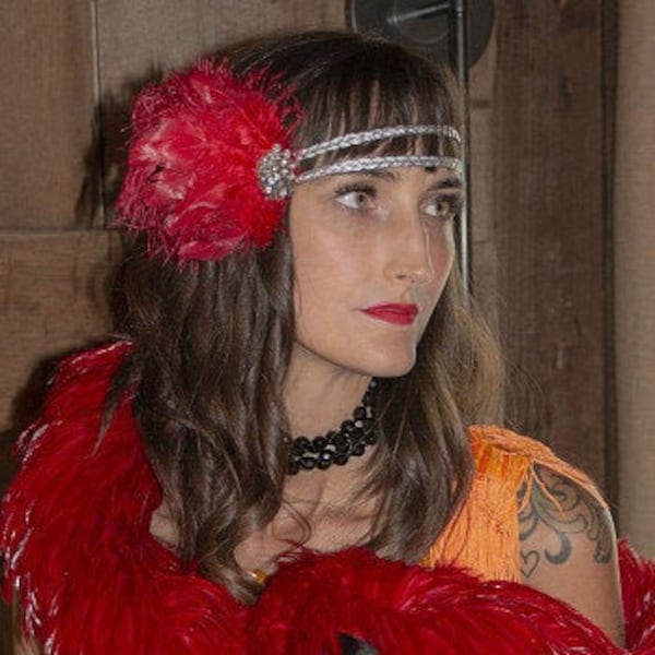 Red and Silver Great Gatsby - Harlem Nights - Roaring 20's - Costume Feather Headband & Fashion Accessory ZUCKER®