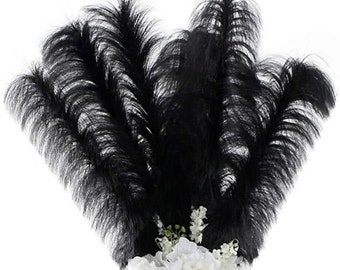 Faux Ostrich Feather Stems, Black Fake Ostrich Feathers, Faux Pampas Grass and Feathers for Centerpieces, Home & Party Decor ZUCKER®