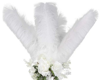 Faux Ostrich Feather Stems, White Fake Ostrich Feathers, Faux Pampas Grass and Feathers for Centerpieces, Home & Party Decor ZUCKER®