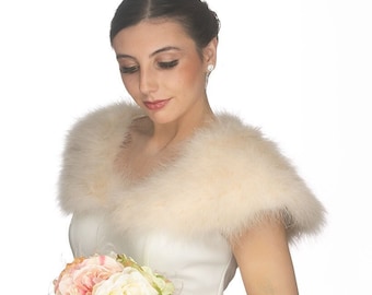 IVORY Cream Fancy Marabou Feather Shawl w/Front Hook Closure For Weddings, Prom, Bridesmaids, Special Events, Costume Parties ZUCKER® Design