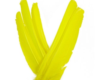 Turkey Pointers 6 Pieces, 8-12" Dyed Florescent YELLOW, Large Primary Turkey Pointer Quills Halloween, Cosplay Wing ZUCKER® Sanitized USA