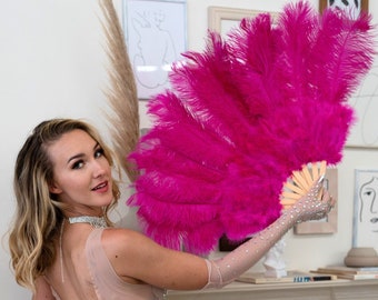 Shocking Pink Ostrich Fan with Marabou, Burlesque Feather Fan Dancing, Photoshoot Accessory, Showgirl Costume, Wedding Accessory ZUCKER®