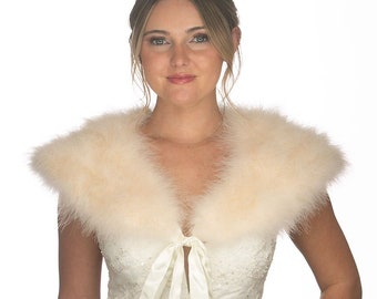 IVORY Cream Marabou Feather Shawl with Satin Ties - For Prom, Bridesmaids, Weddings and all Special Events ZUCKER® Original Designs