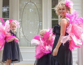 Mommy and Me Pink Flamingo Feather Costume Wings made with upcycled Ostrich Feathers, Pink Costume Feather Wings ZUCKER® Original Designs