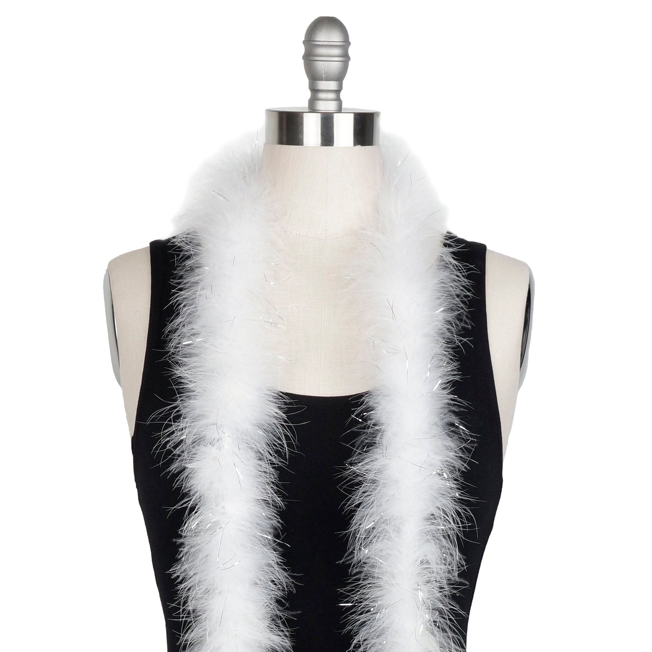 Marabou Feather Boas WHITE with Shiny Silver Lurex, 20 Grams 2 Yards