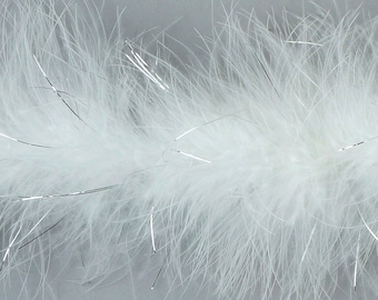 Marabou Feather Boas WHITE with Shiny Silver Lurex, 20 Grams 2 Yards, DIY Art Crafts Carnival Fashion Halloween Costume Decor ZUCKER®