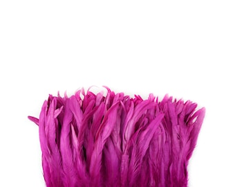 Rooster Tail Feathers, VERY BERRY 8-10" Strung Bleach Dyed Coque Tails, Wholesale Feathers Bulk ZUCKER®