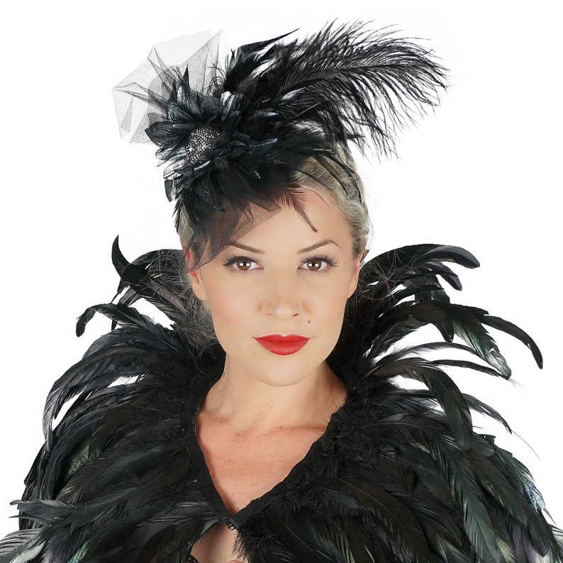 Black Feather Headband With Rhinestone Skull for Costume Etsy