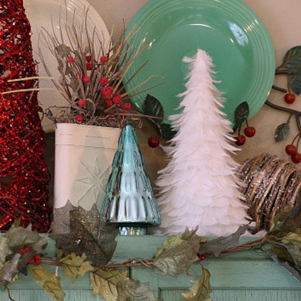 12" Decorative White Christmas Tree - White Feather Trees for Holiday Event & Winter Wonderland Home, White Wedding Decor ZUCKER®