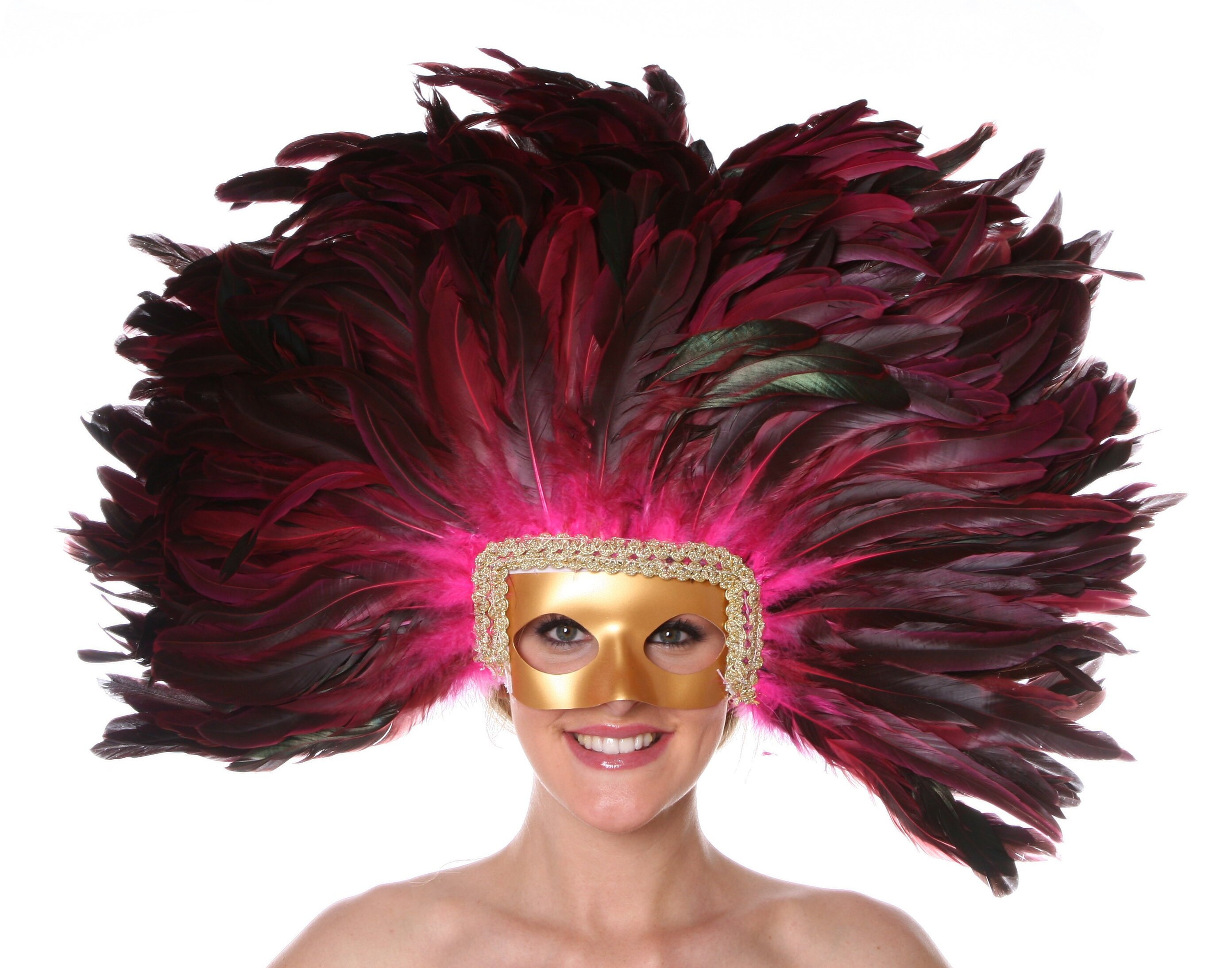 PINK Feather Headdress with Gold 