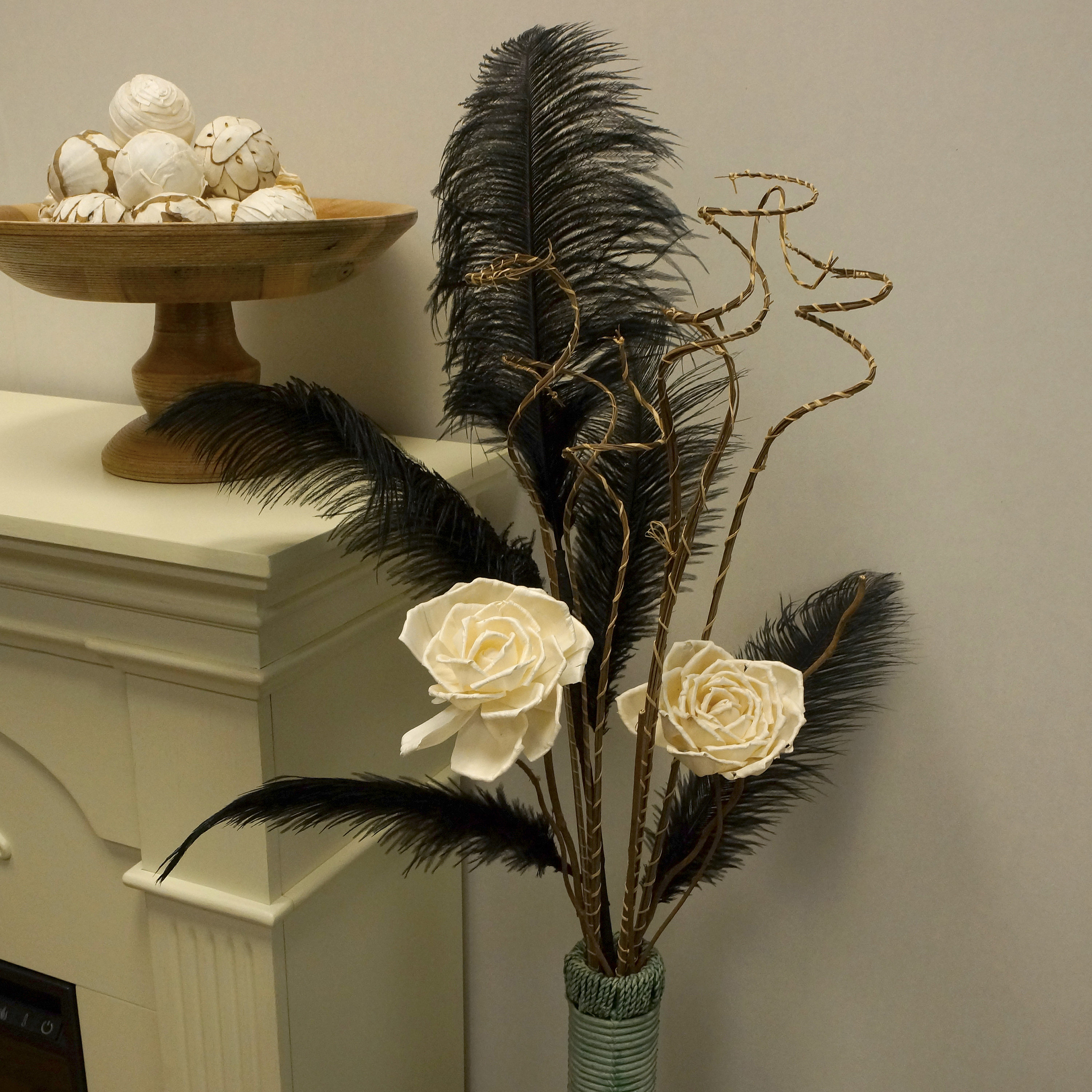 Earthy Peacock Feather Flower Arrangements Green Brown Flowers Crown Vase  20