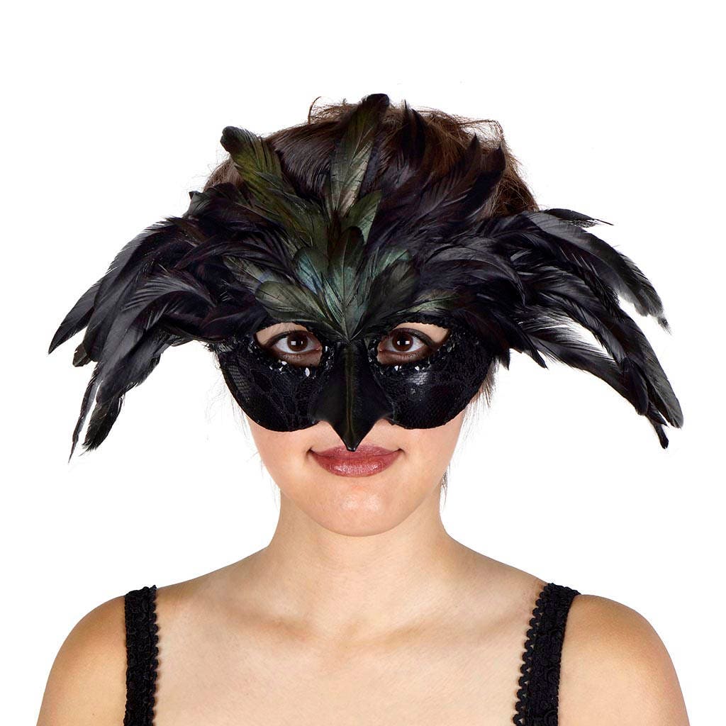 Black Raven Feather Costume Mask Crow, Blackbird, Raven Costume