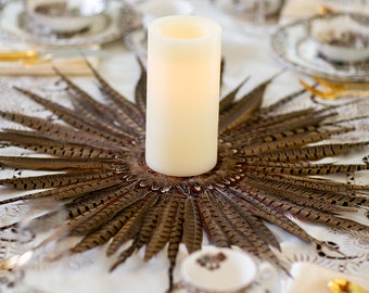 Natural Pheasant Feather Wreath, Wall Decor, Candle Ring for Thanksgiving Fall Rustic Home Decor Seasonal Wreath, Housewarming Gift  ZUCKER®