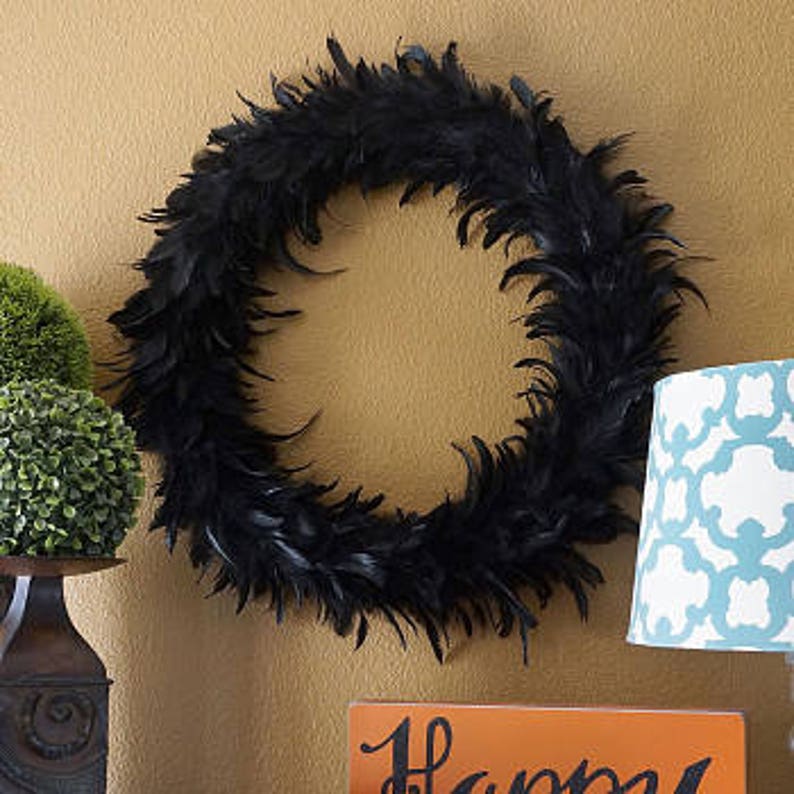 Large Decorative Black Feather Wreath Halloween Decorative Etsy