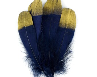 Navy and Gold Metallic Tipped Goose Pallet Feathers 4 pieces For Arts, Crafts, Dream Catcher, Costume, Cosplay ZUCKER®