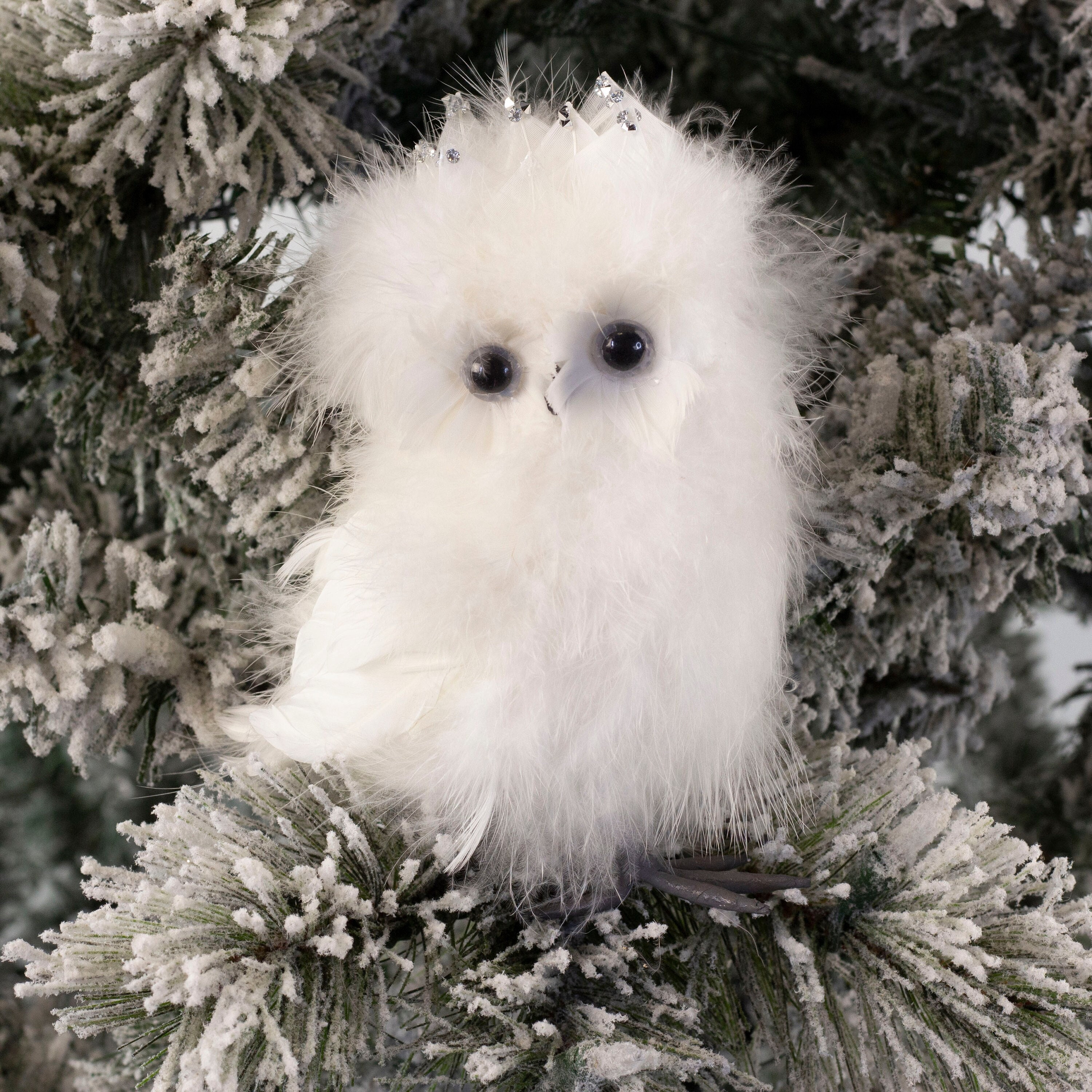 Adorable Decorative White Snow Owl Bird Ornaments With Glitter