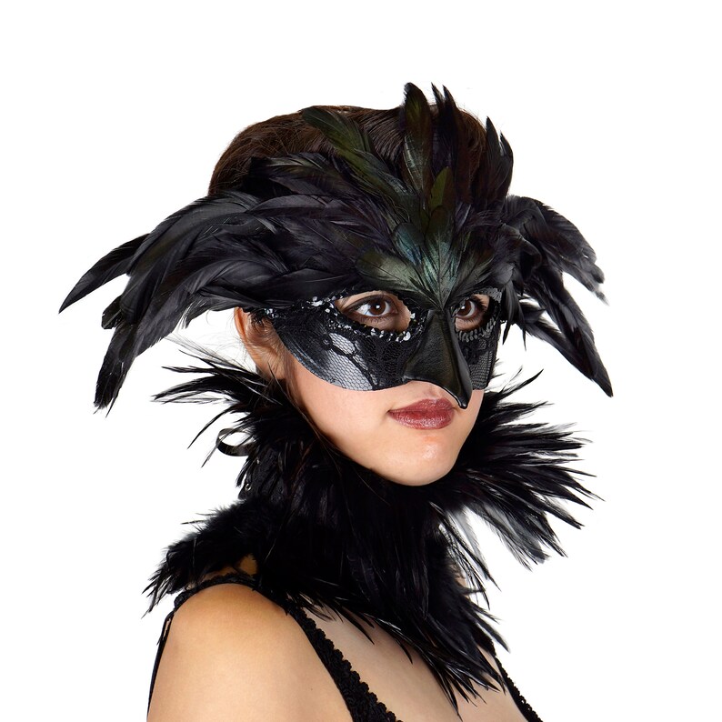 Black Raven Feather Costume Mask Crow, Blackbird, Raven Costume, Halloween Costume and Masquerade Feather Mask for Men and Women ZUCKER® image 3