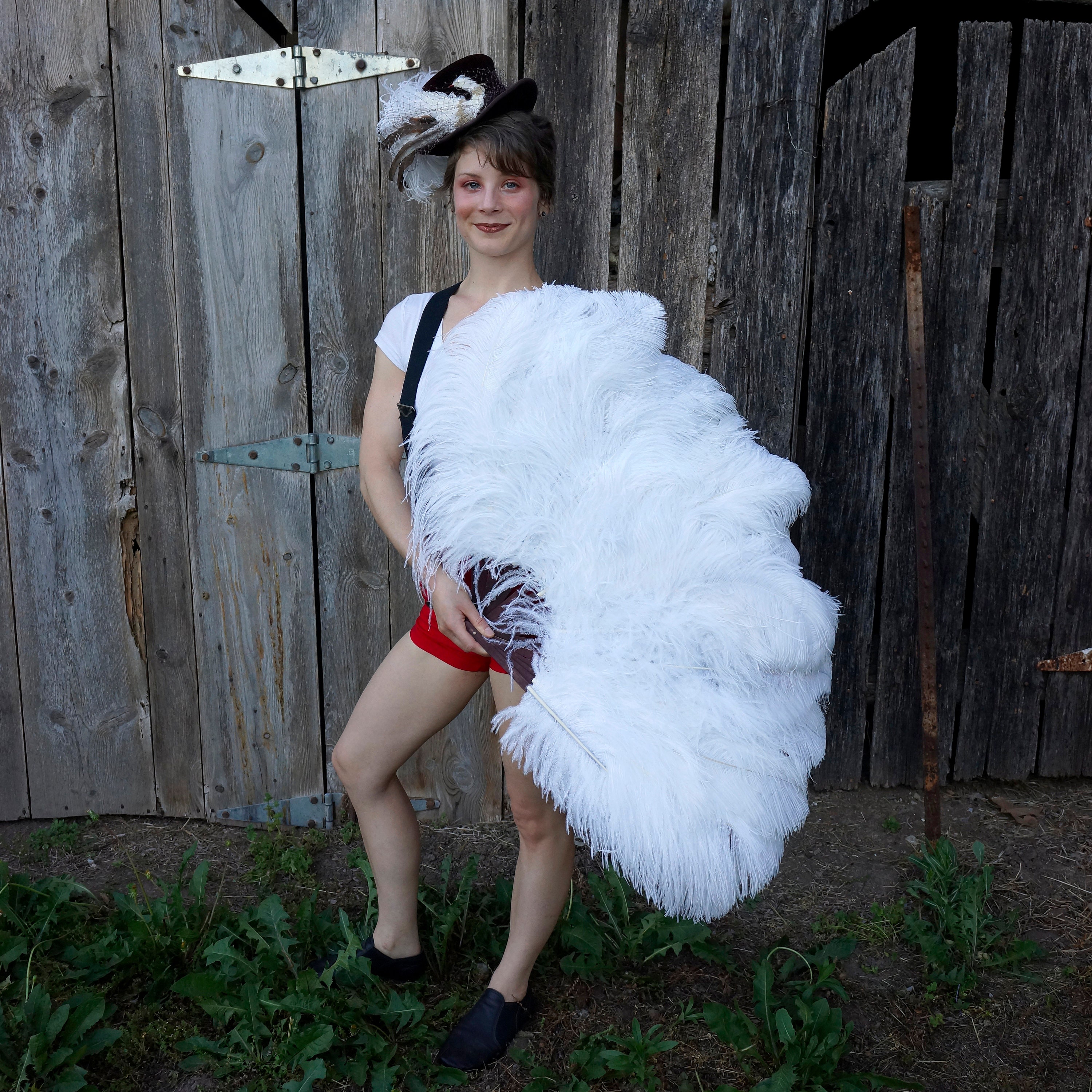 Large White Ostrich Feather Fan, Feather Fan For Burlesque Fan Dance, Showgirl Costume, Boudoir