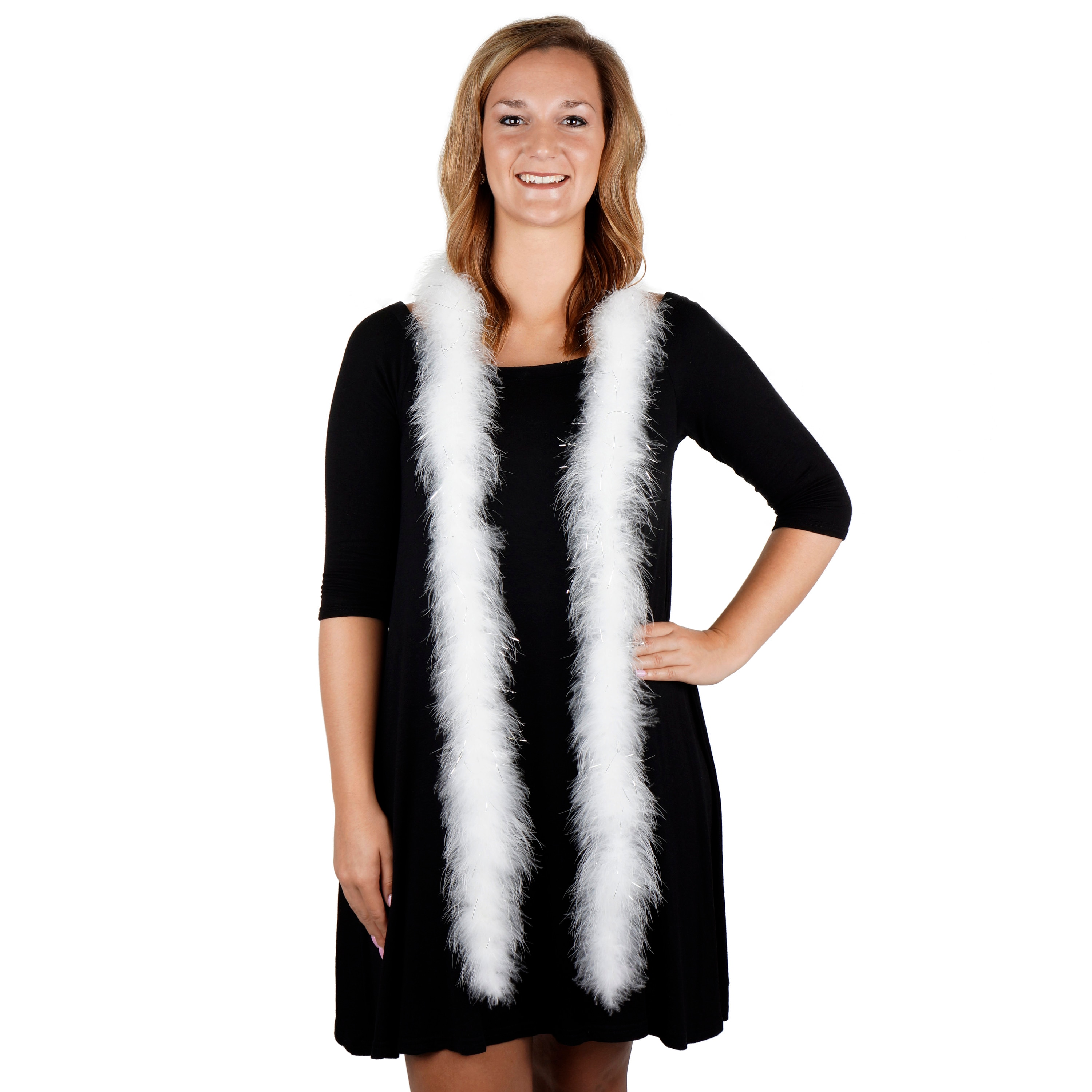 Marabou Feather Boas WHITE with Shiny Silver Lurex, 20 Grams 2 Yards