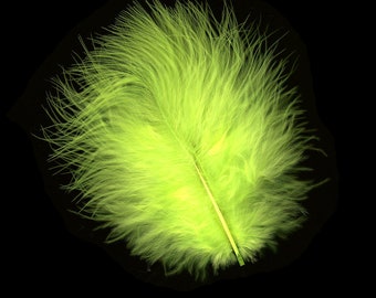 Turkey Feathers, Florescent Chartreuse Loose Turkey Marabou Feathers, Short & Soft Fluffy Down, Craft, Fly Fishing Supply Feathers ZUCKER®