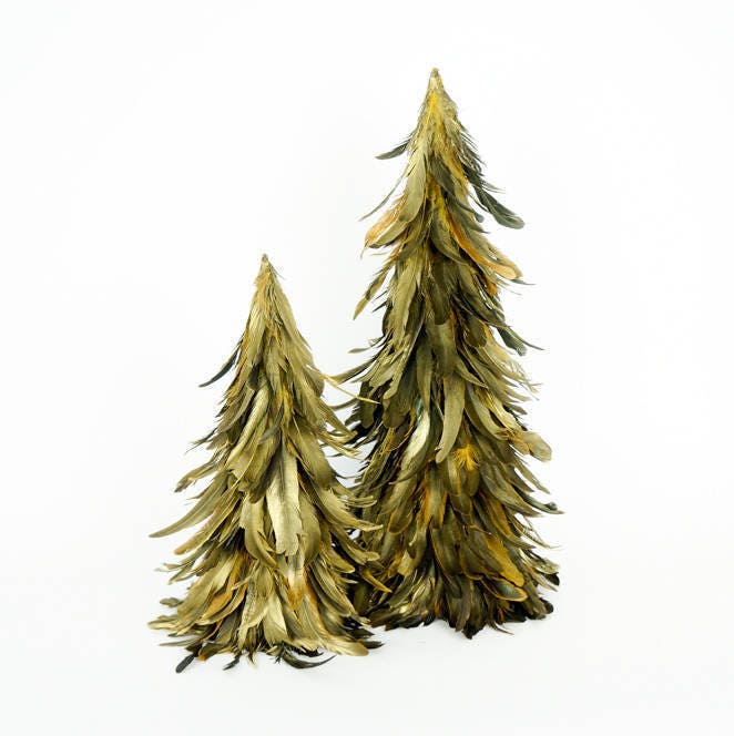 GOLD 24 Gilded Metallic Feather Trees Christmas , Fall Decorative