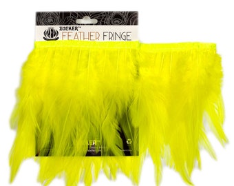 Fluorescent Yellow 6-8 Dyed Saddle Feather Fringe 1 Yd For Cultural Art, Carnival, Costume, Fashion Design, Millinery, DIY Art Craft ZUCKER®
