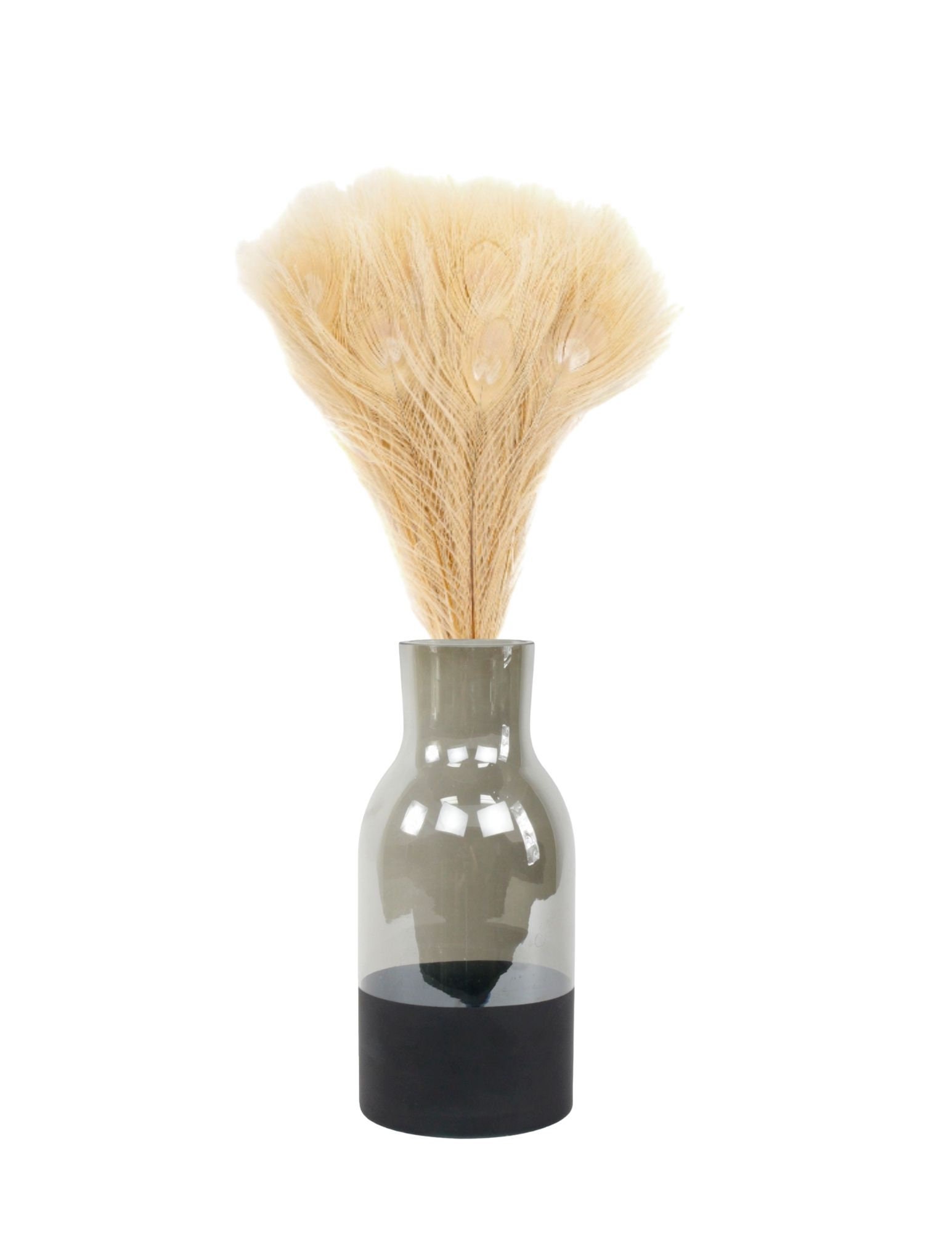 Eggshell Peacock Feathers & Vase Set, Smoke Gray With Black Personalized Chalkboard Bottom, Feather Centerpiece with Glass Jug Zucker®