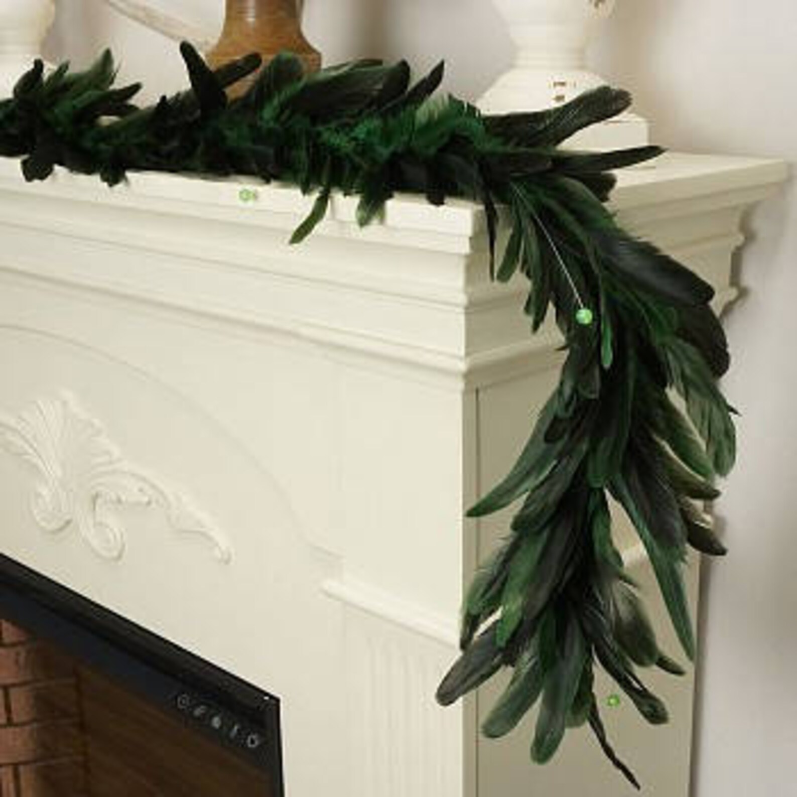 Decorative Feather Garland With Green Bead Accents Christmas Etsy