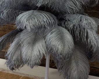 Ostrich Feathers 17-20&quot; SILVER, 1 to 25 pc, Ostrich Plumes, Carnival Samba, Ostrich Drab, Mardi Gras, Centerpieces, Feather Fan, ZUCKER® USA