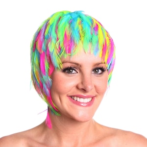 Neon Feather Wig, Dyed Rooster Hackle Wig, Costume Feather Wig for Halloween and Carnival, Photography Props, Costume Wigs ZUCKER®