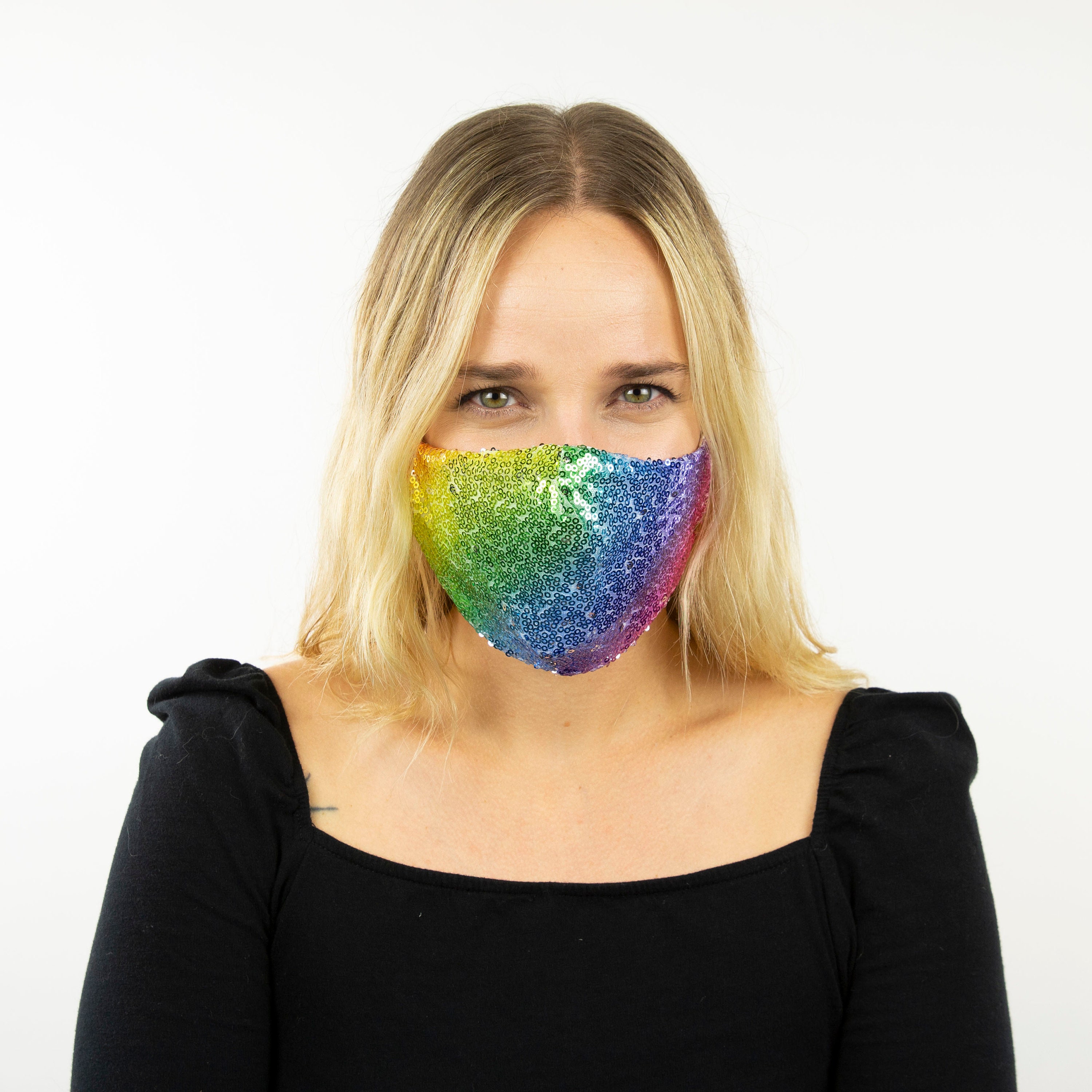 Fitted Face Mask, Rainbow Sequin Reusable Face Mask, Washable