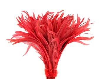 Rooster Tail Feathers, CORAL 16-18" Strung Bleach Dyed Coque Tails, Wholesale Feathers Bulk ZUCKER®