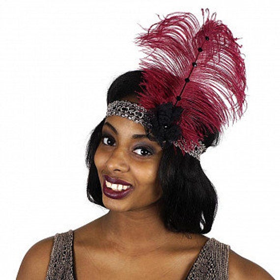 Flapper Headband Red Feathers Costume Accessory Flapper Headband Red Feathers Costume Accessory