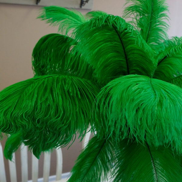 Ostrich Feathers 17-20" KELLY Green, 1 to 25 pcs, Ostrich Plumes, Carnival Samba, Ostrich Drab, Mardi Gras, Centerpieces, Fan ZUCKER® USA