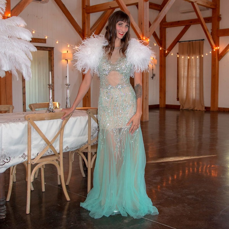 White Ostrich Feather Bolero for Roaring 20's Wedding, Prom, Special Events, Feather Capelet & Shoulder Cover-Up ZUCKER® Original Designs image 4