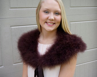 BROWN Marabou Feather Shawl with Satin Ties - For Prom, Bridesmaids, Weddings and all Special Events ZUCKER® Feather Place Original Designs