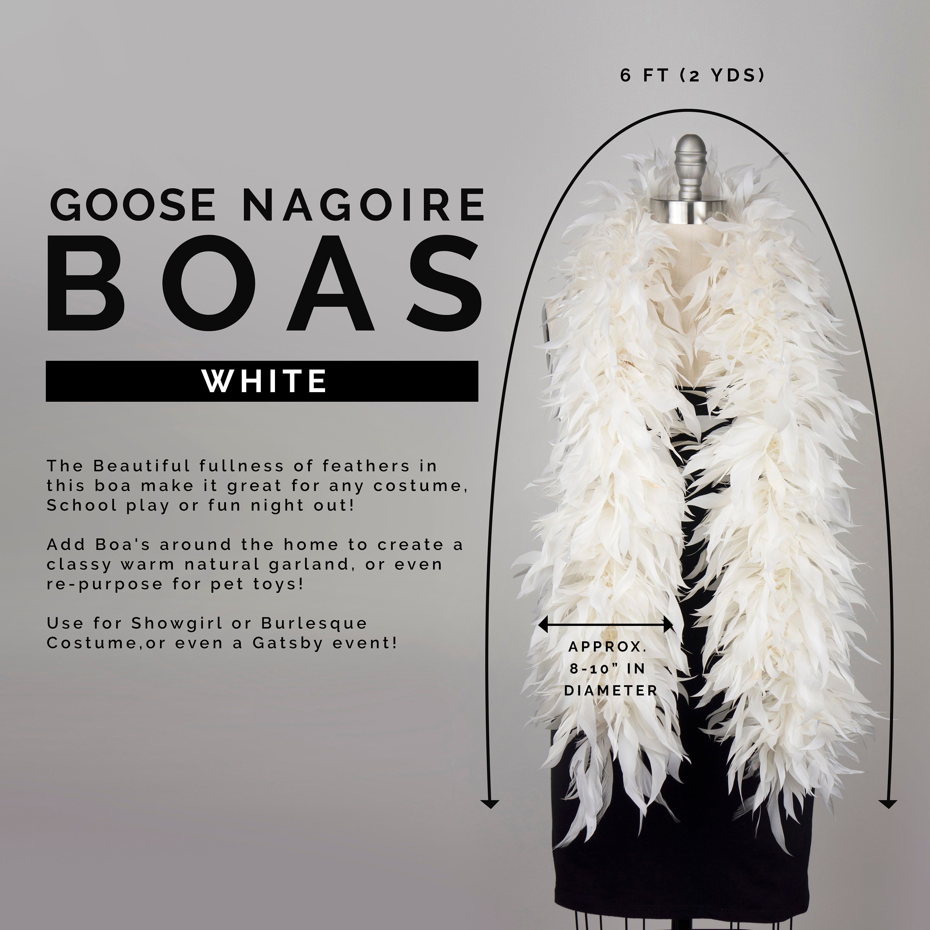 LACGO Lot 6 Boas En Plumes Duveteuses Blanches – 150 Cm X 10 Cm, Polyester, Déguisement, Fête