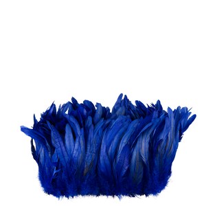 May include: A cluster of blue feathers arranged in a semi-circular shape, creating a fluffy, decorative border.