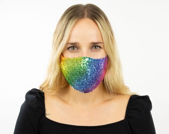 Fitted Face Mask, Rainbow Sequin Reusable Face Mask, Washable, Halloween Sequin Mask, Fashion Face Mask, Face Covering ZUCKER®