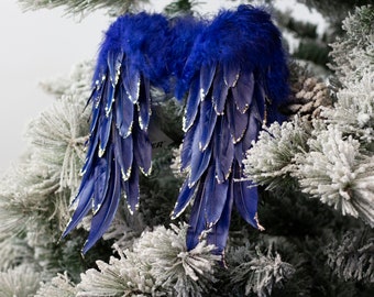 Navy Blue Feather Wing Ornament with Glitter Accent, Navy Blue Christmas Decoration, Special Events, Gift Wrapping, Feather Ornament ZUCKER®