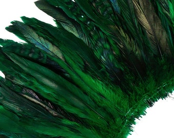 Dyed Green Rooster Coque Tail Feathers, Barred Carnival Costume Design, 7-10" Strung 1/4 LB