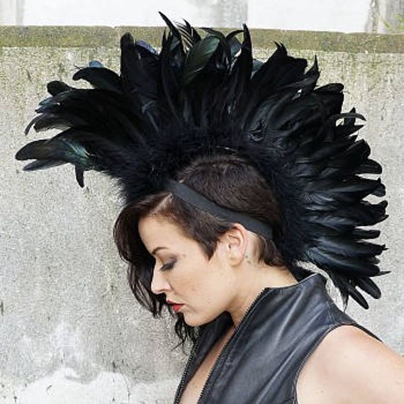 Black Feather Mohawk Festival Burning Man Karneval Halloween Kostum Feder Headdress Zucker Feather Place Original Designs