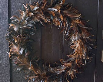 Large Decorative Natural Bronze Feather Wreath, Christmas, Fall & Thanksgiving Decor, Outdoor Rustic Barn Style Theme Wedding Decor  ZUCKER®