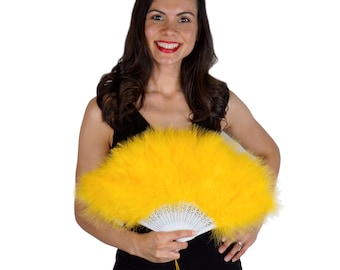 Yellow Gold Feather Fan, Small Marabou Feather Fan, Cheap Feather Fan For Photobooths, Costume Parties, Carnival & Halloween ZUCKER®