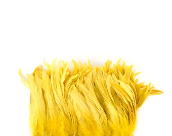 Rooster Tail Feathers, BRIGHT YELLOW 8-10" Strung Bleach Dyed Coque Tails, Wholesale Feathers Bulk ZUCKER®