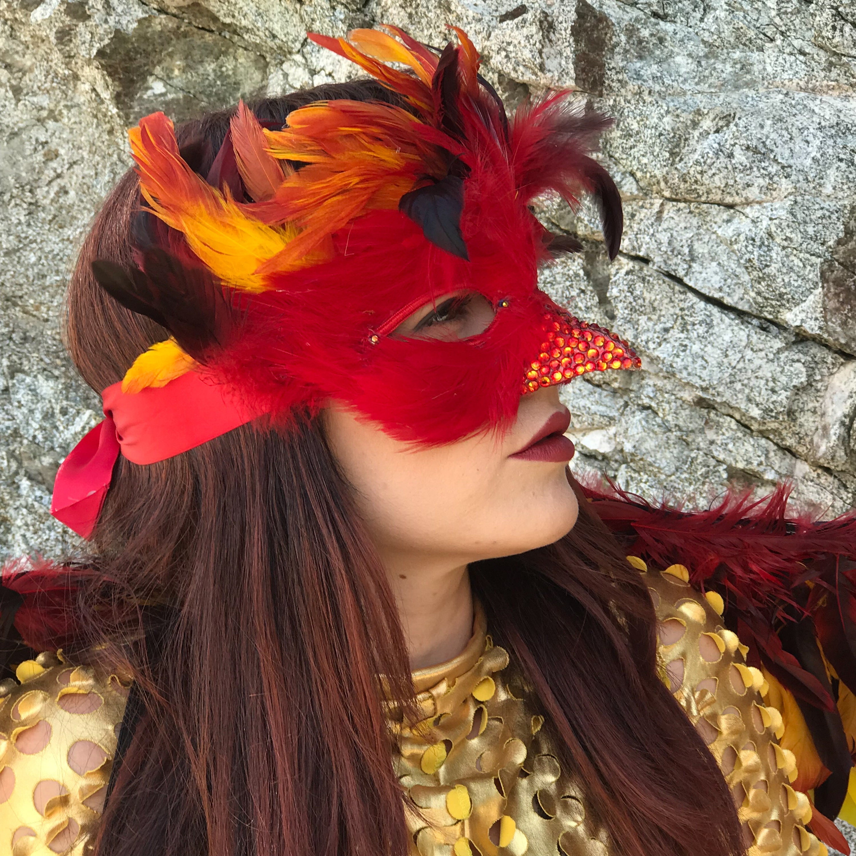 Phoenix Costume Feather Mask, Fire Bird Costume Feather Mask, Unique