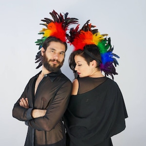 Rainbow Feather Mohawk for Costume, Cosplay, Carnival, Rave Wear, Pride Parade and Festivals ZUCKER® Feather Place Original Design