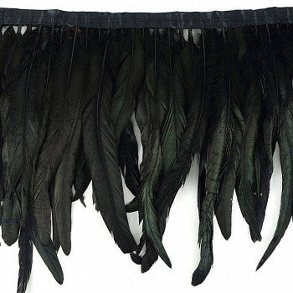 Rooster Hackle Feather Trim 10-12 inch in Width for DIY Sewing Crafts Decoration Black1, 1 Yard