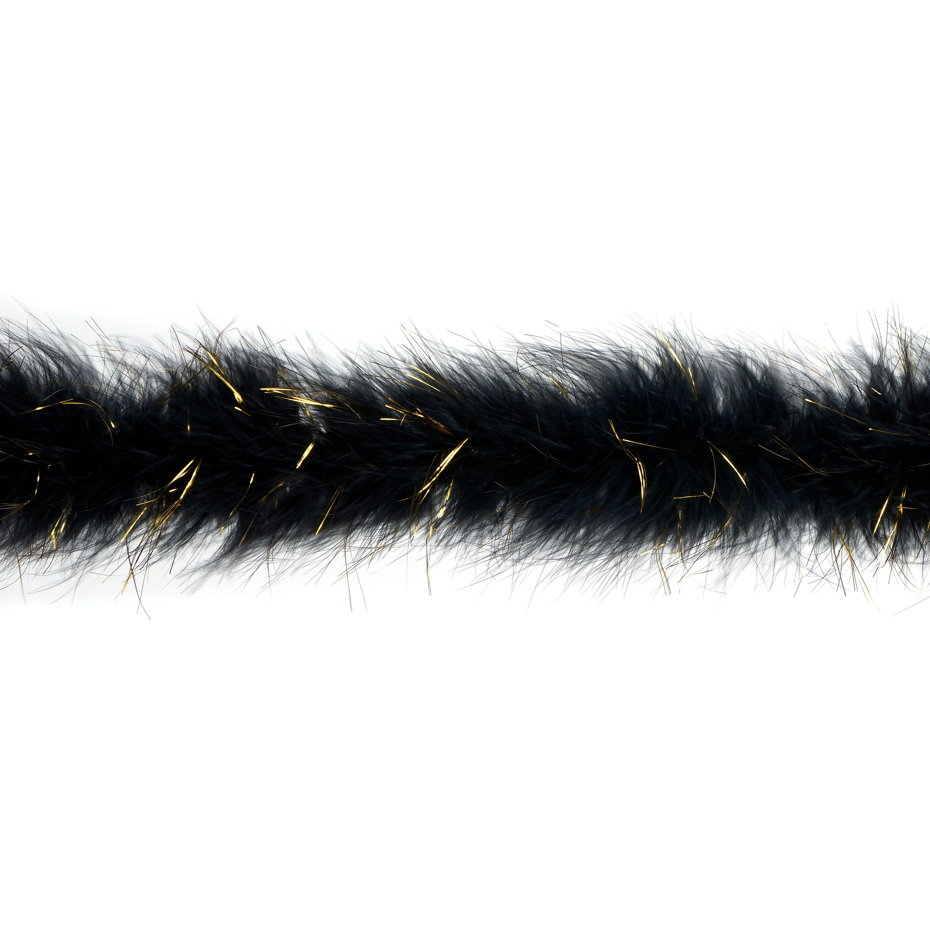 Marabou Feather Boa Black with Shiny Gold Lurex, 25 Grams 2 Yards, DIY