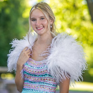 White Ostrich Feather Bolero for Roaring 20's Wedding, Prom, Special Events, Feather Capelet & Shoulder Cover-Up ZUCKER® Original Designs image 10